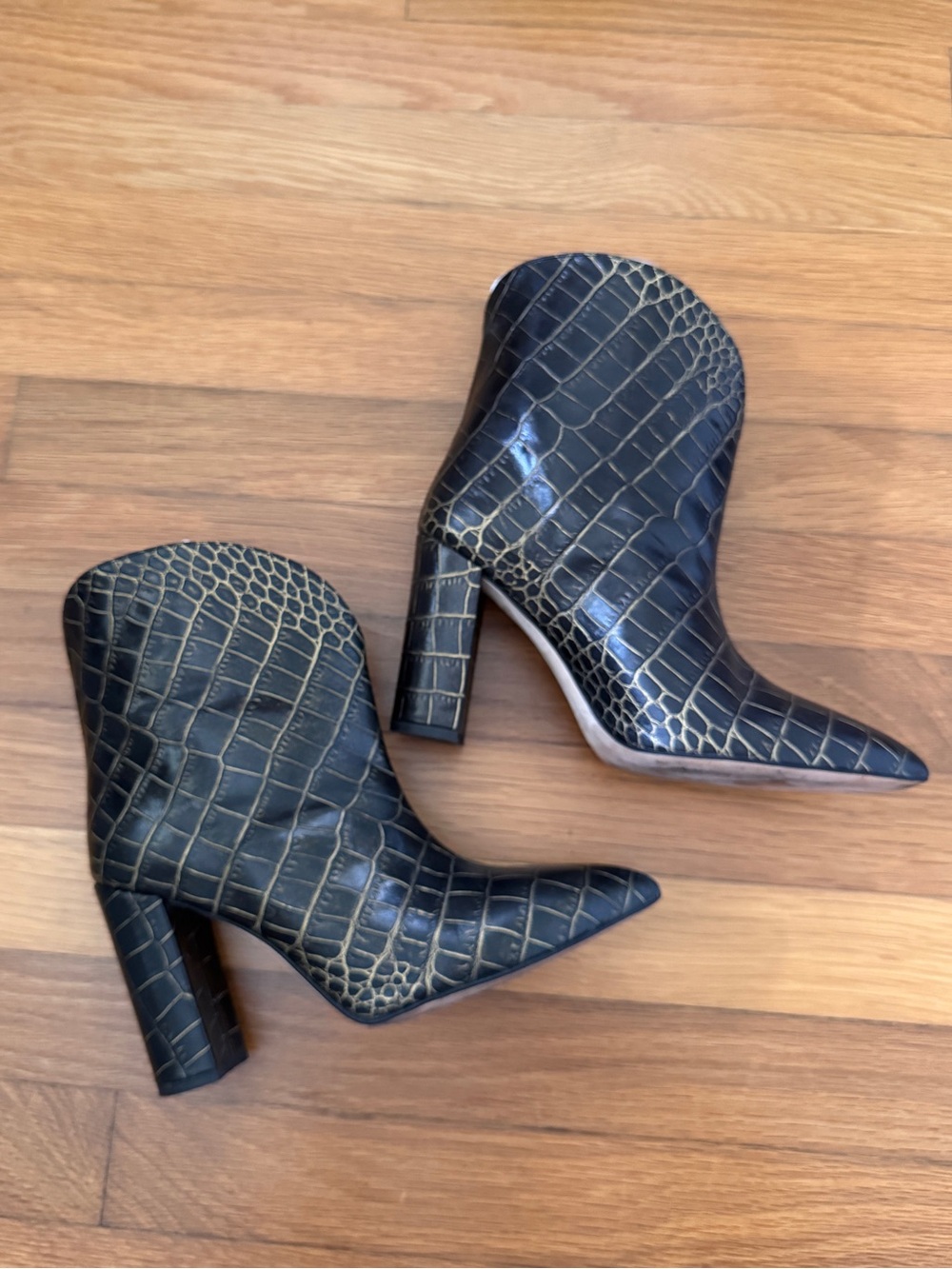 Paris Texas Black Croc-Embossed Pointed Ankle Booties